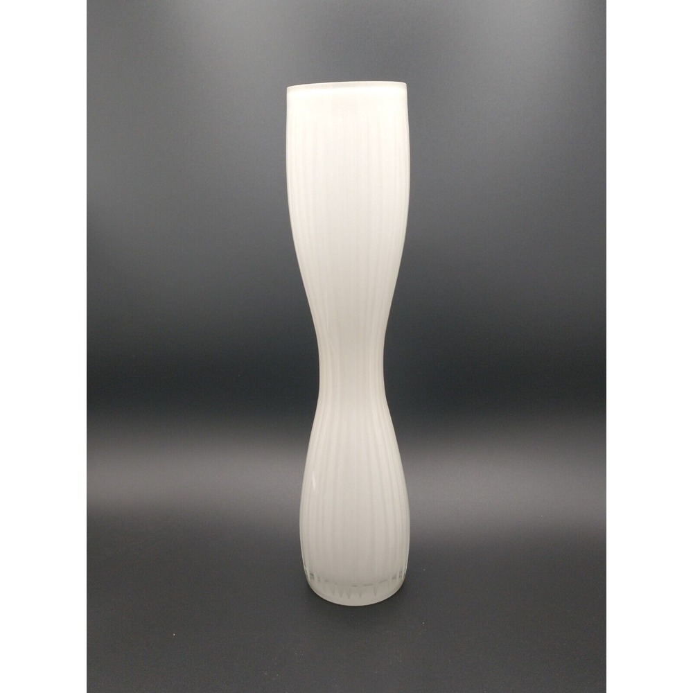Tall White Milk Glass Vase Hourglass Shape Encased In Clear Etched Glass 12 in